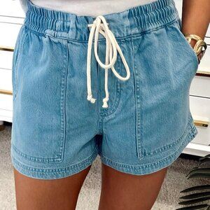 Drawstring Elastic Waist Jean Shorts